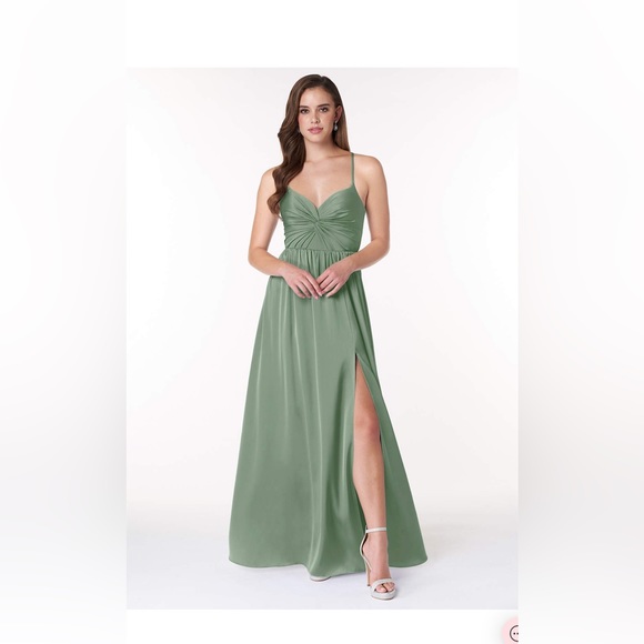 Azazie Raya satin dress, size A4- gently used, worn once. Sage green. - Picture 1 of 10